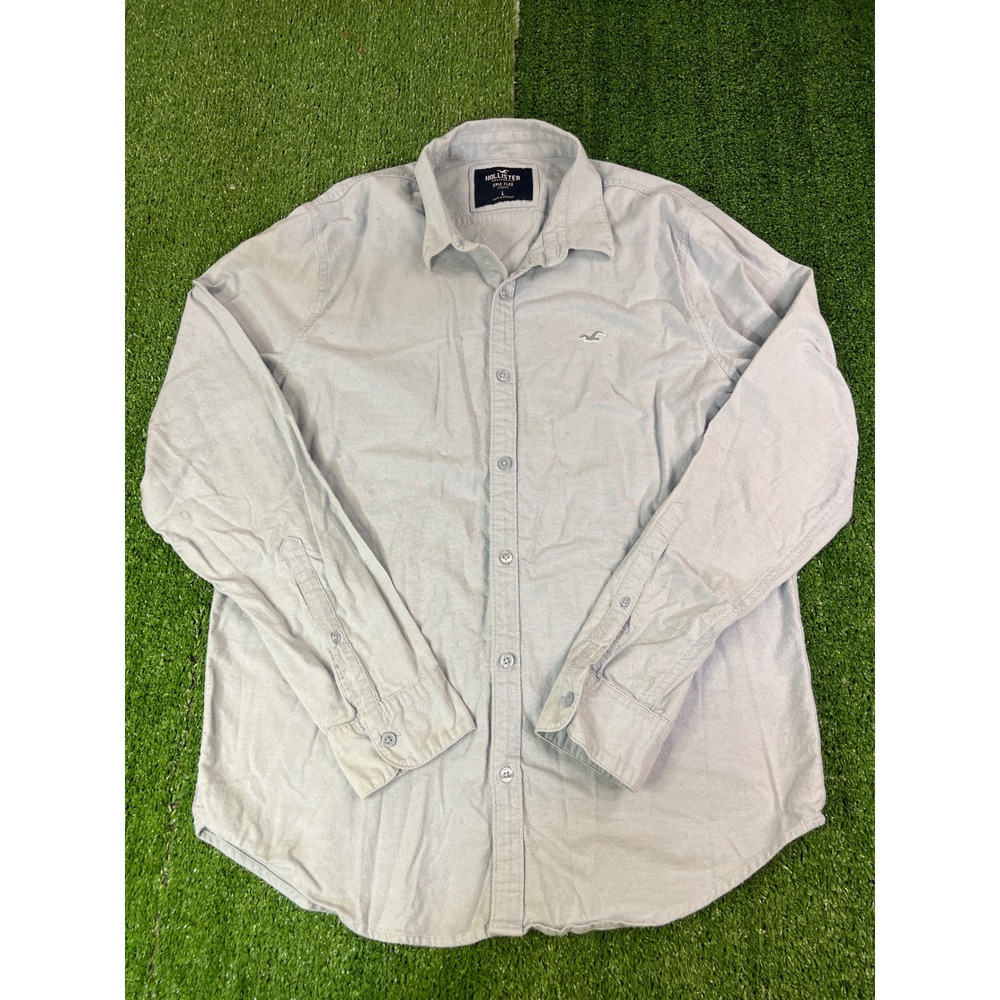 Hollister Epic Flex Mens‎ LG Long Sleeve Button Down Shirt Light Blue Logo